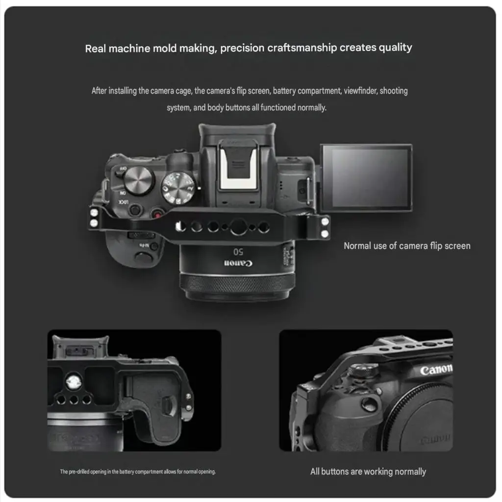 R50V Camera Cage for Canon EOS R50 V, Video Rig with Cold Shoe Mount, Multiple 1/4