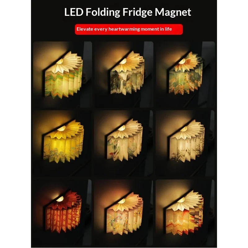Creative Chinese Style Foldable Magnetic Rechargeable LED Night Light Fridge Magnet Kitchen Living Room Home Decor Novelty