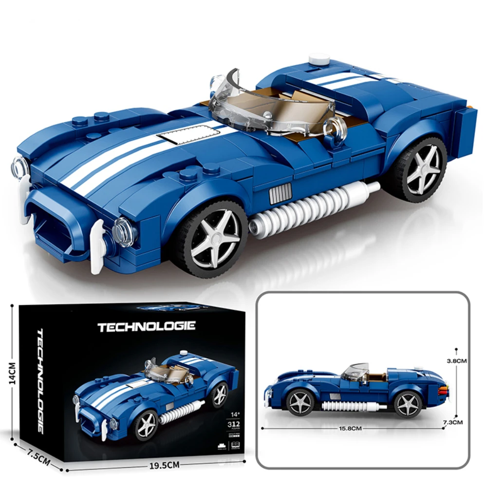 Roadster Race Car Building Block Set, Speed Cobra Sports Car Advanced Collector's Car Model, Home and Office Display, 312 Pcs