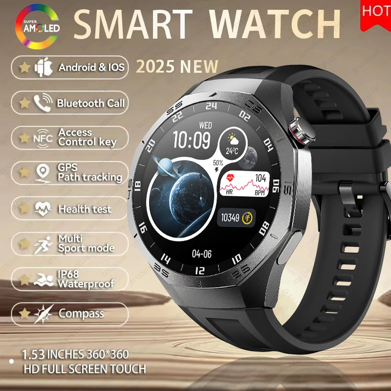 2025 ใหม่ GT5 PRO สมาร์ทนาฬิกาผู้ชายนาฬิกา 5 Pro AMOLED HD หน้าจอบลูทูธ GPS วิถี NFC Heart Rate SmartWatches ผู้หญิง