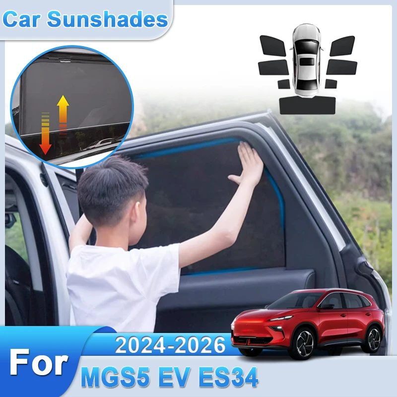 

For MGS5 EV Accessories ES34 2024 2025 2026 Car Mesh Magnetic Sunshade Sun Shade Window Curtain Visor Anti UV Cover Auto Parts