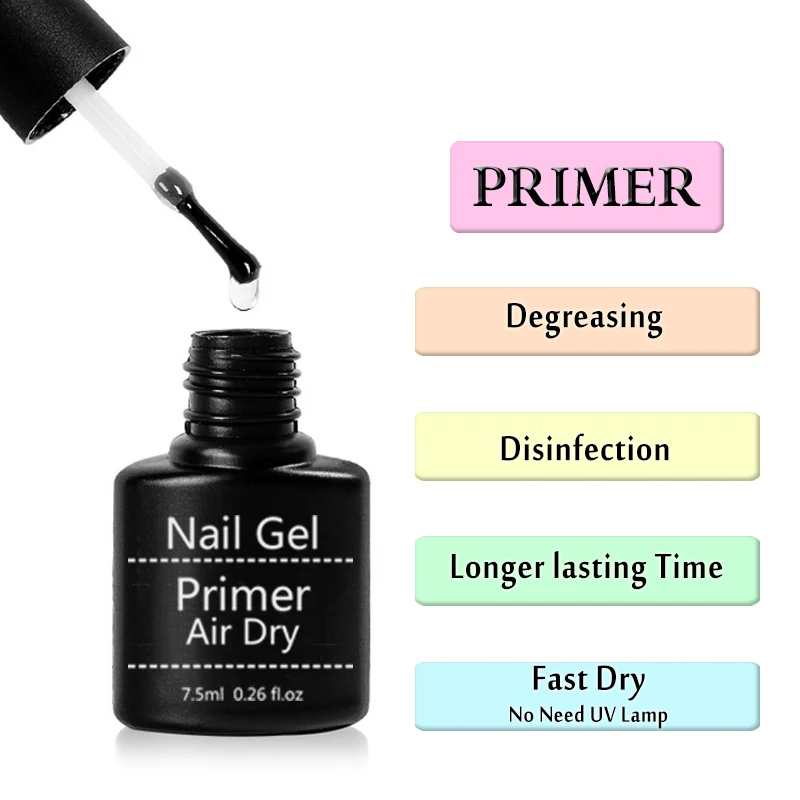 Moskany 7.5ML Fast Air Dry Primer For Nail Art Design With Top And Base Coat Tool Kit No Need Of UV/LED Lamp Gel Nail Polish