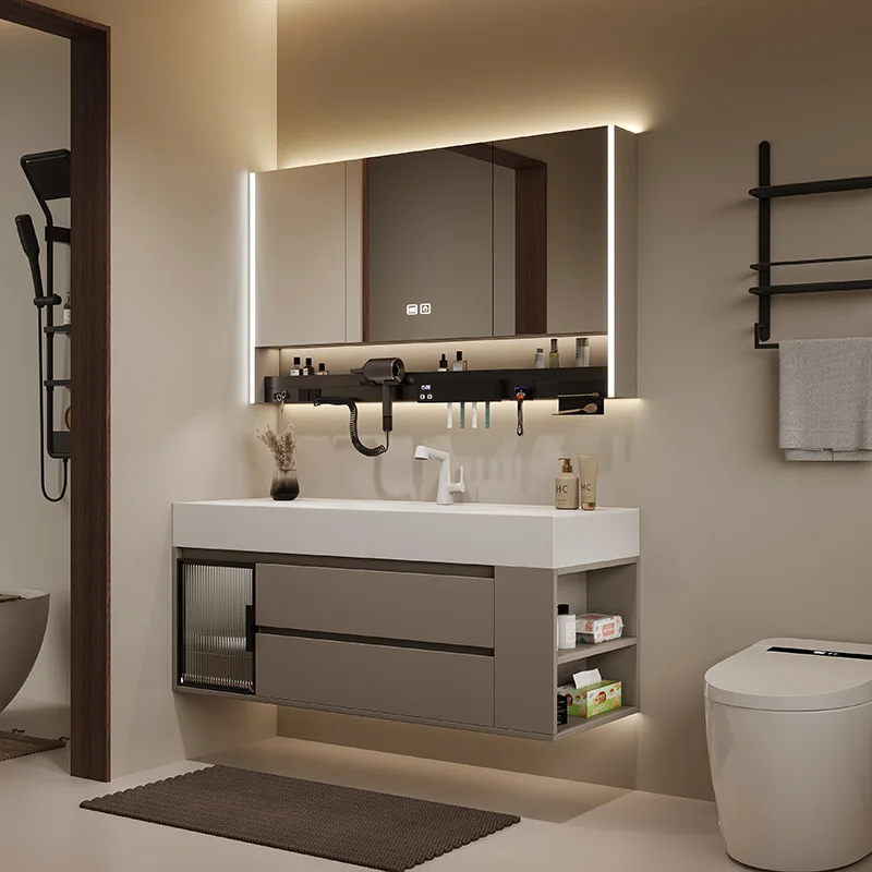 

Rock slab hot bending integrated basin bathroom cabinet combined toilet washbasin cabinet toilet side grid washbasin