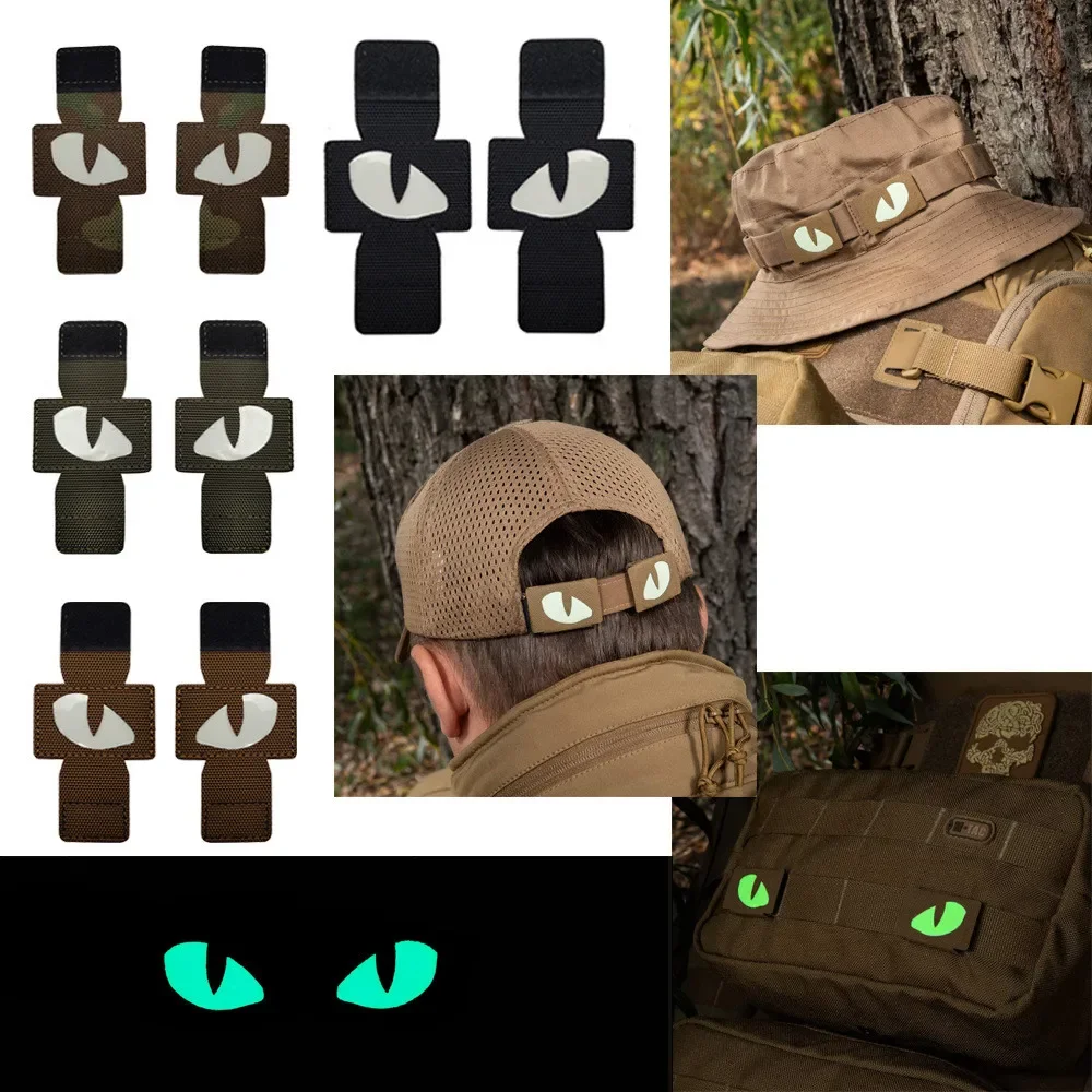 Reflective Glow Night Recognition Badge Cat Eye Buckle Hook and Loop Patch Military Fans Backpack Hat Demon MOLLE Pendant