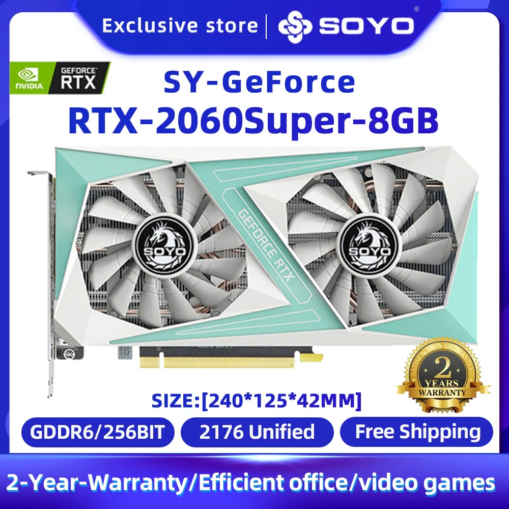 

SOYO NEW NVIDIA GeForce RTX 2060 SUPER 2060 6G Graphics Card PCIE 3.0x16 256Bit Ray Tracing Gaming Video Card New GPU Card
