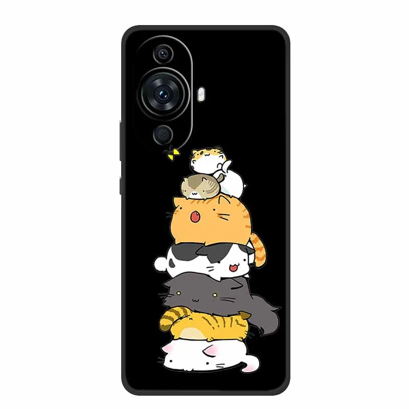 Funda For Huawei Nova 12s Case Cute Cartoon Cat Black Silicone Soft Back Cover Case For Huawei Nova 12s Case Nova12s 12 s Coque