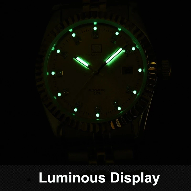 Carnival 2024 New Fashion Diamond Mechanical Watch for Men Stainless Steel Waterproof Luminous Calendar Luxury Automatic Watches