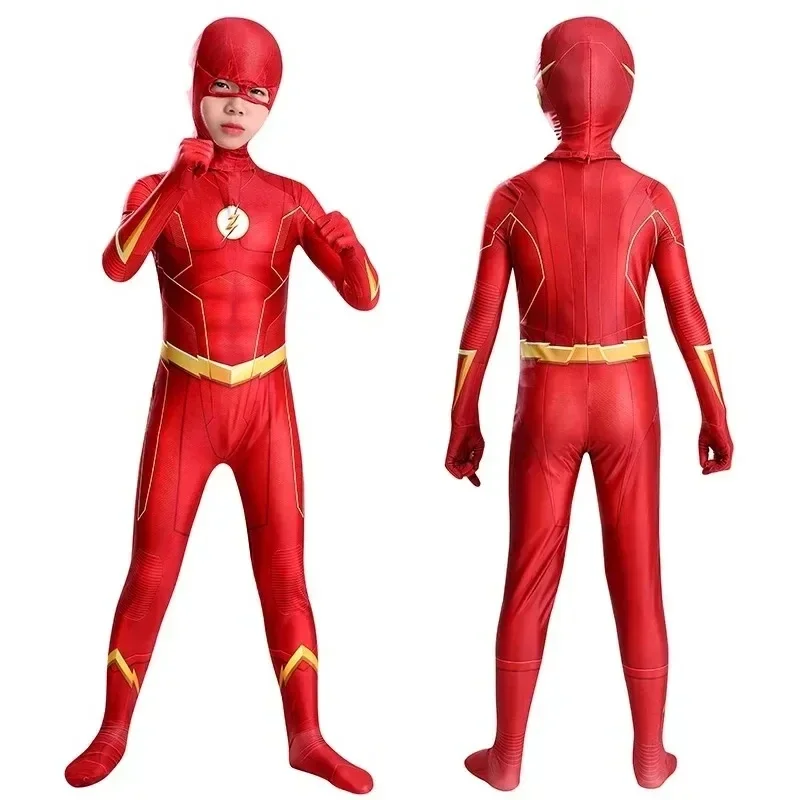 2025 Kids Flash Man Boys Cosplay Costume New Year Carnival Party Fancy Dress with Headgear Mask Sets abc