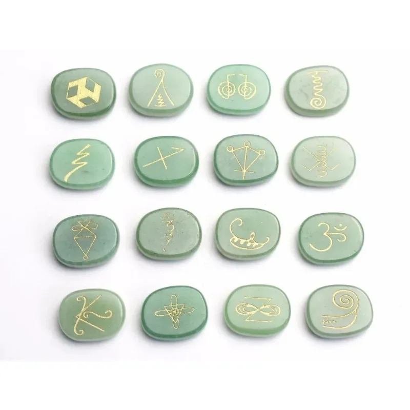 16 PIECES Natural Chakra Semi-precious Amethyst Lapis Tiger Eye Stone Crystal Reiki Healing KARUNA Magic Wiccan Amulet Symbols