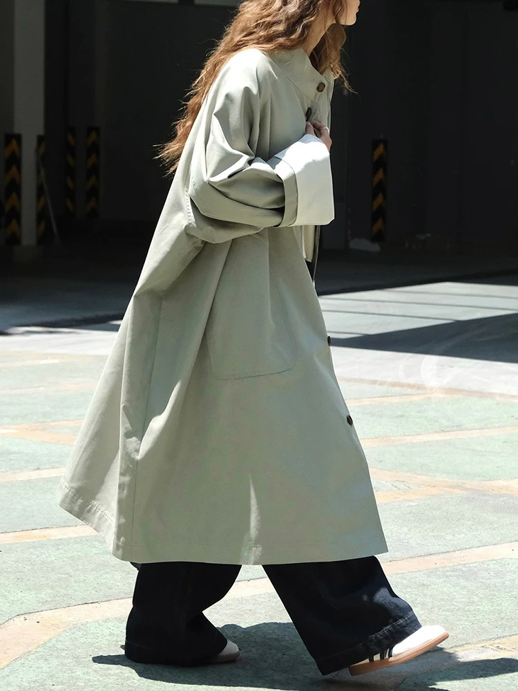 [LANMREM] Minimalism Stand Neck Trench For Women Single Breasted Office Lady Long Windbreaker Fashion 2024 Autumn New 26C153