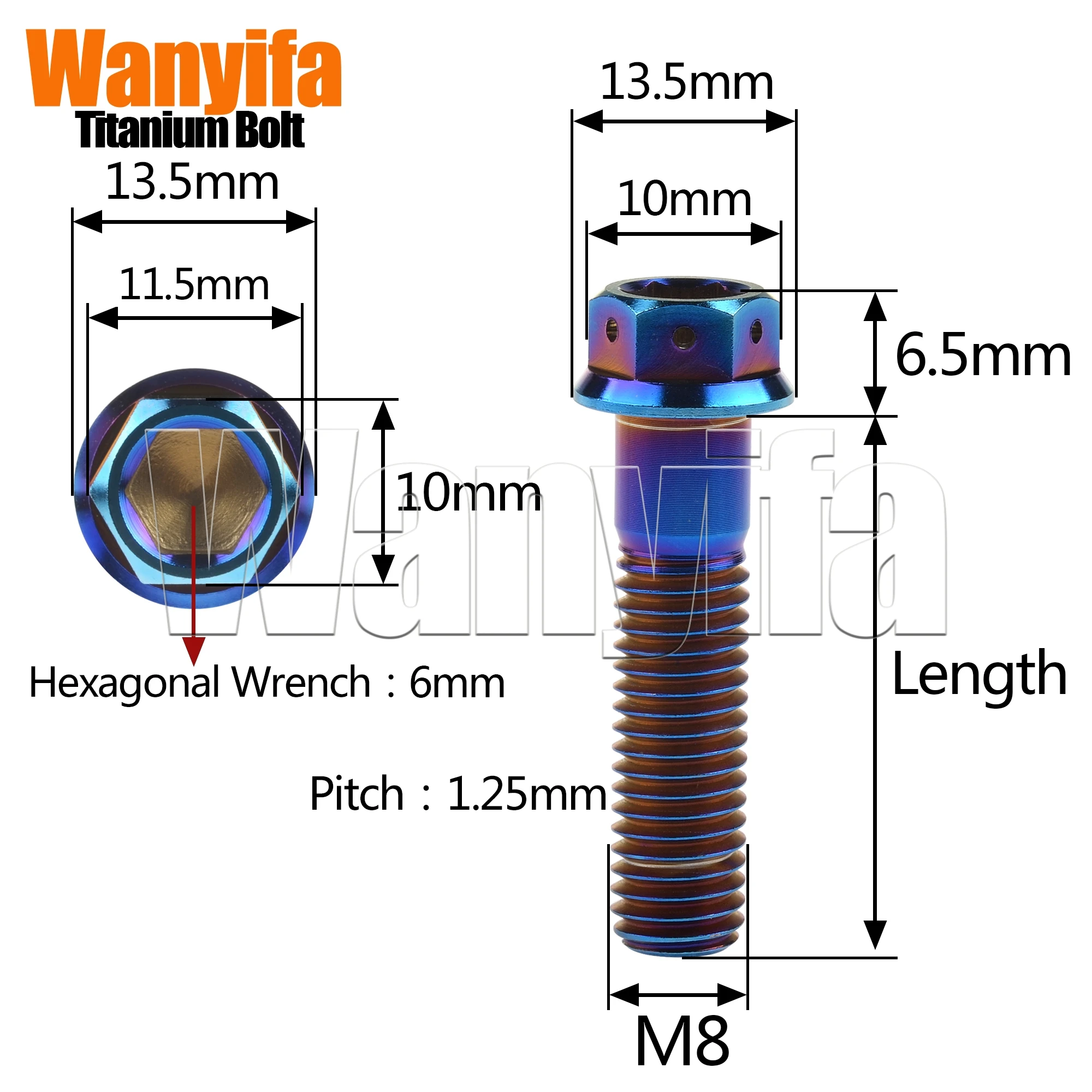 Wanyifa Titanium Alloy MTB Fixing Bolts M8x35/40/45/50/55mm Hex Flange Head for Bike Part Accessories 4Pcs