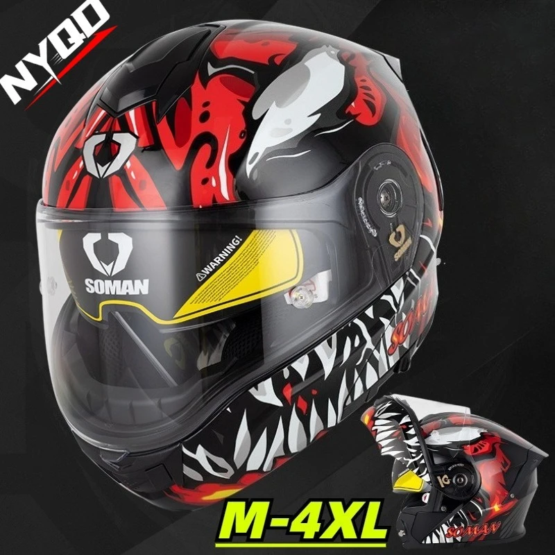 

SOMAN SM965 Racing Flip-up Motorcycle Helmet Dual Visor for Large Head All-Season Riding