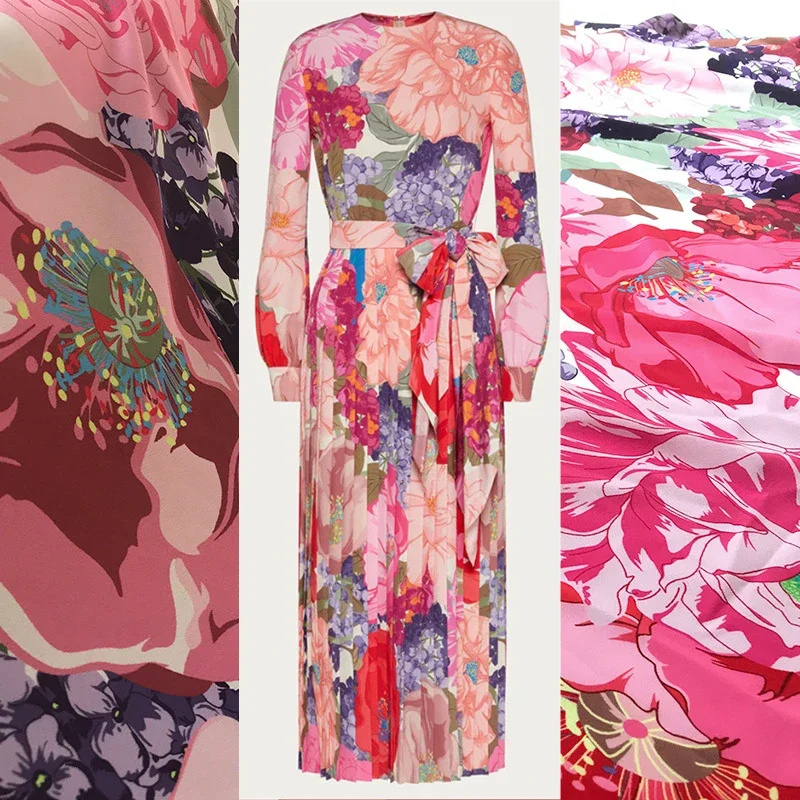 Printed Stretch Satin Polyester Fabric Brand Fashion Design Pink for Shirt Dress Women's Clothing Fabrics Cloth Alibaba Express