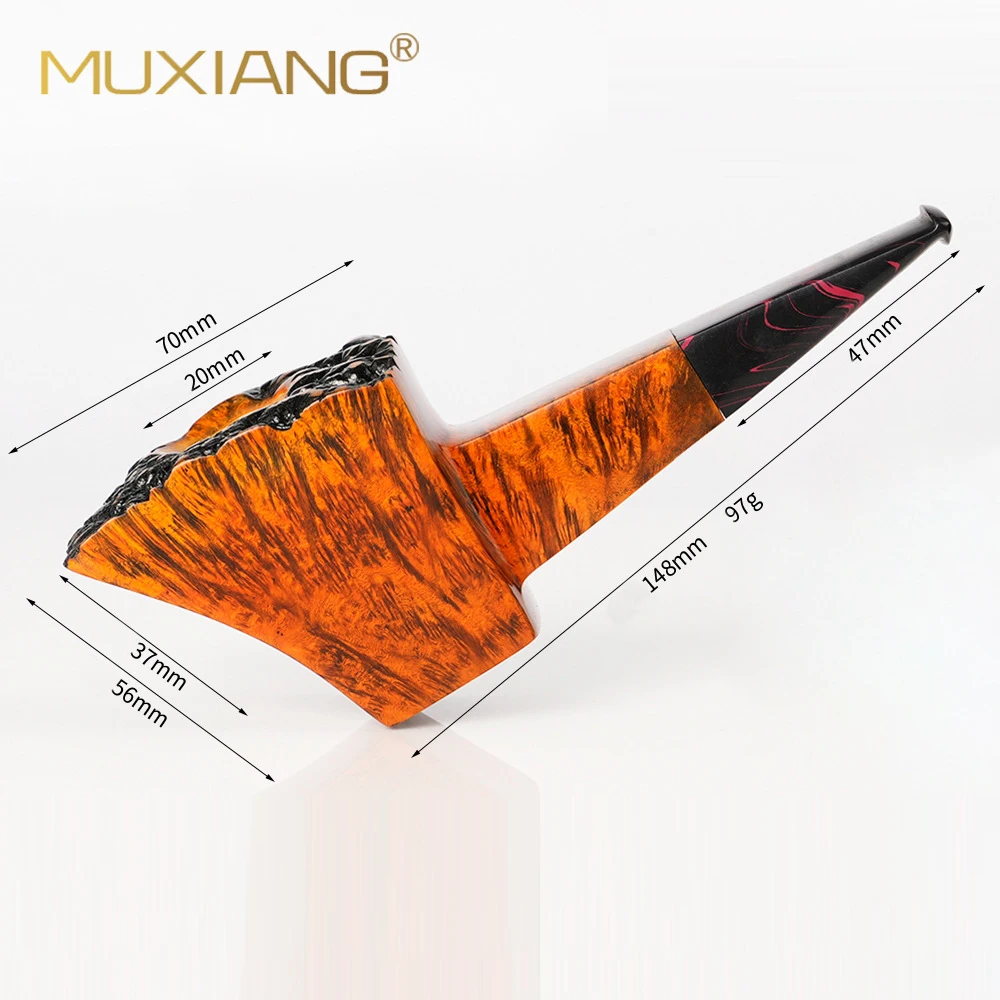 MUXIANG Hand-carved briar wood pipe with rhizome design on the bowl Tomahawk-shaped tobacco pipe Father's Day gift