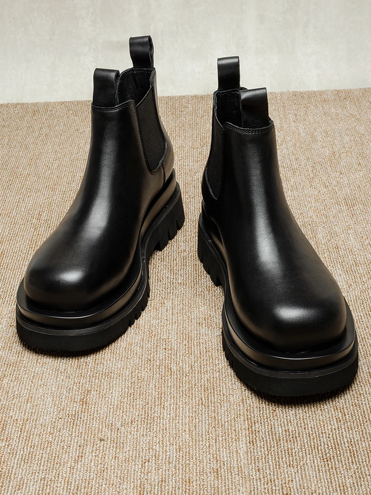 

Men's Shoes Thick Soled Casual Office Motorcycle Outdoor Riding Boots Male Design Genuine Leather Chimney Chelsea Ankle Boots