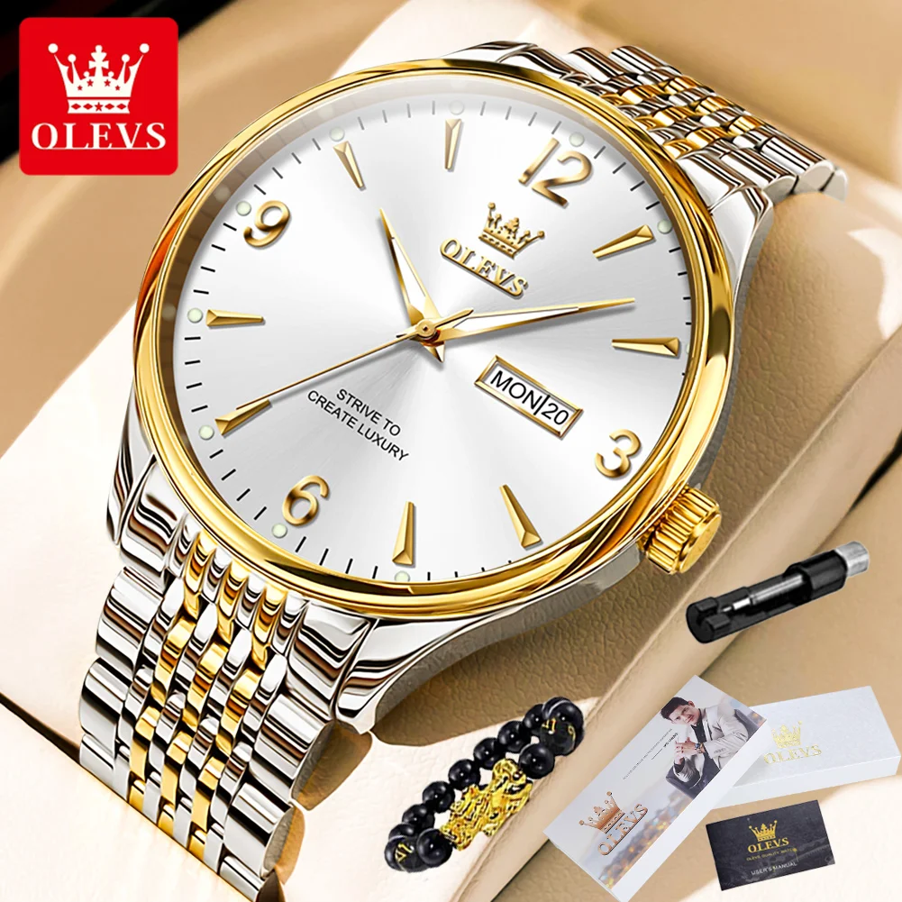 

OLEVS 2928 Luxury Brand Men's Watch Classic Waterproof Stainless Steel Digital Scale Calendar Week Business Quartz Men's Watch