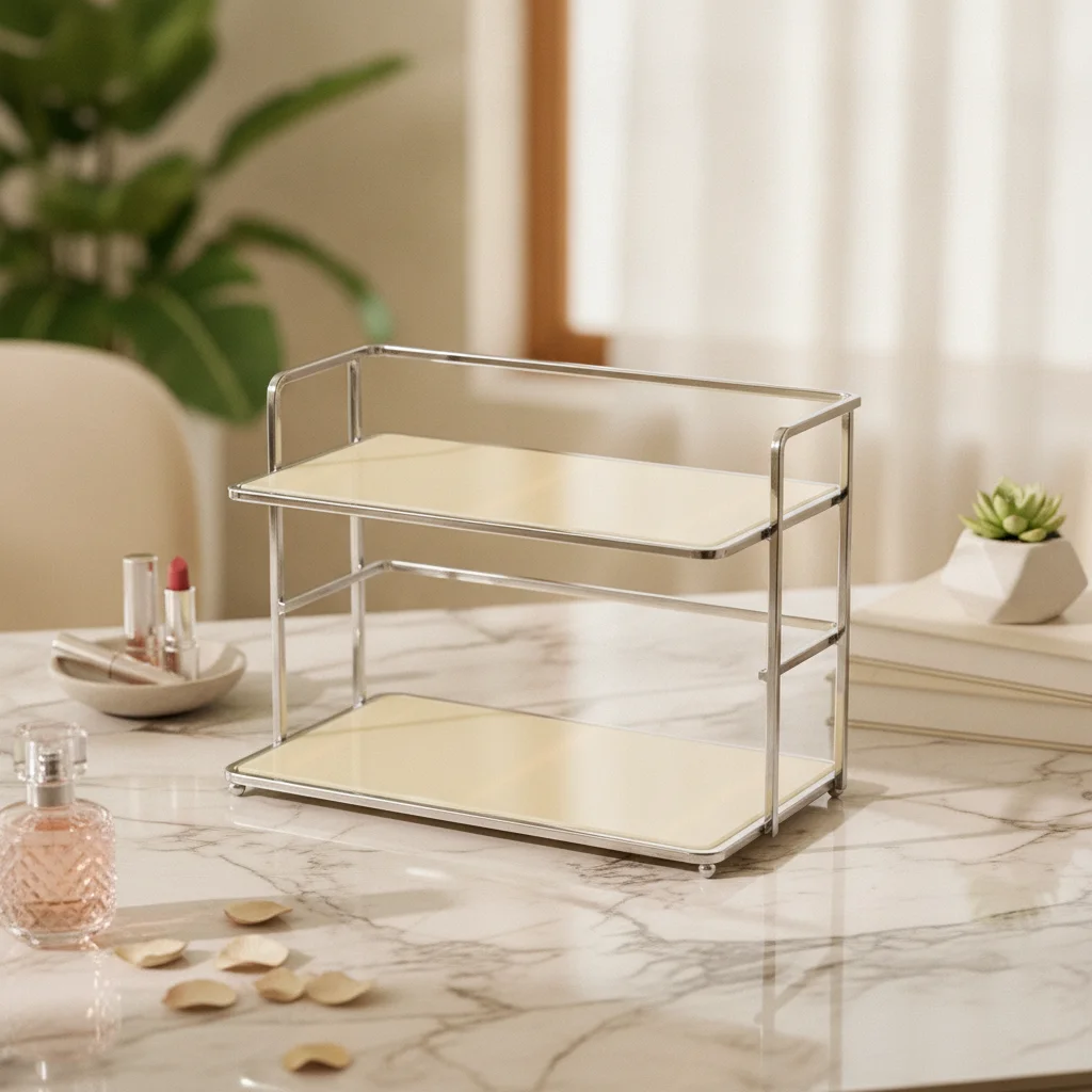Tabletop Storage Rack Compact Desktop Organizer with Wheels 2-Tier Mini Cart Rust-Resistant Metal Rolling Cart Smooth for Desk