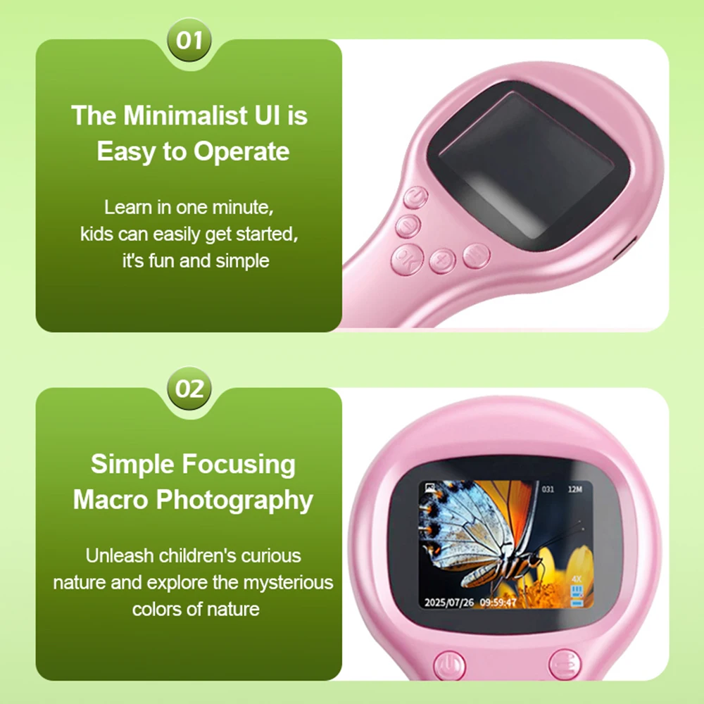 Microscópio infantil portátil portátil, 2 espaços, ampliação, microscópio digital, educação infantil, brinquedo científico, presente