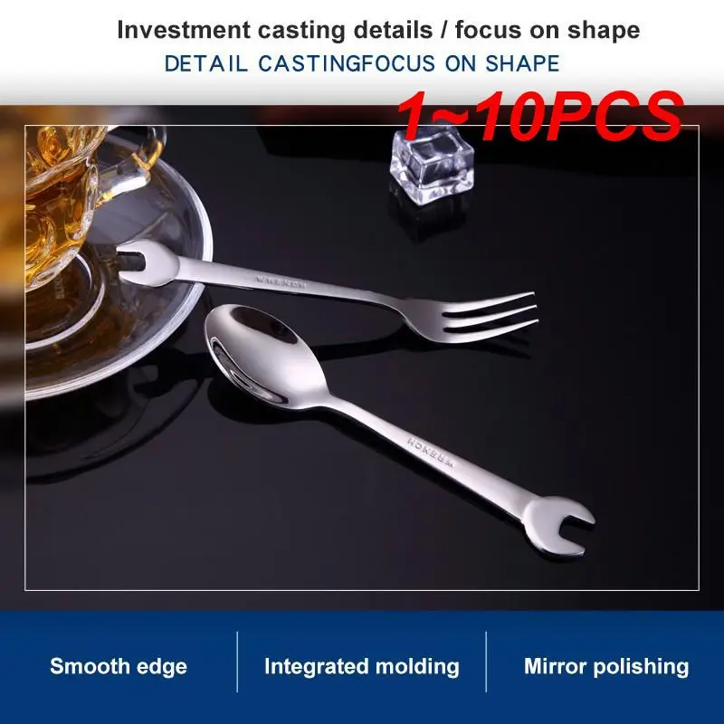 

1~10PCS Creative Wrench Shape Tea Fork 304 Stainless Steel Dinner Spoon Coffee Cutlery Set Tableware Family Camping Kitchen