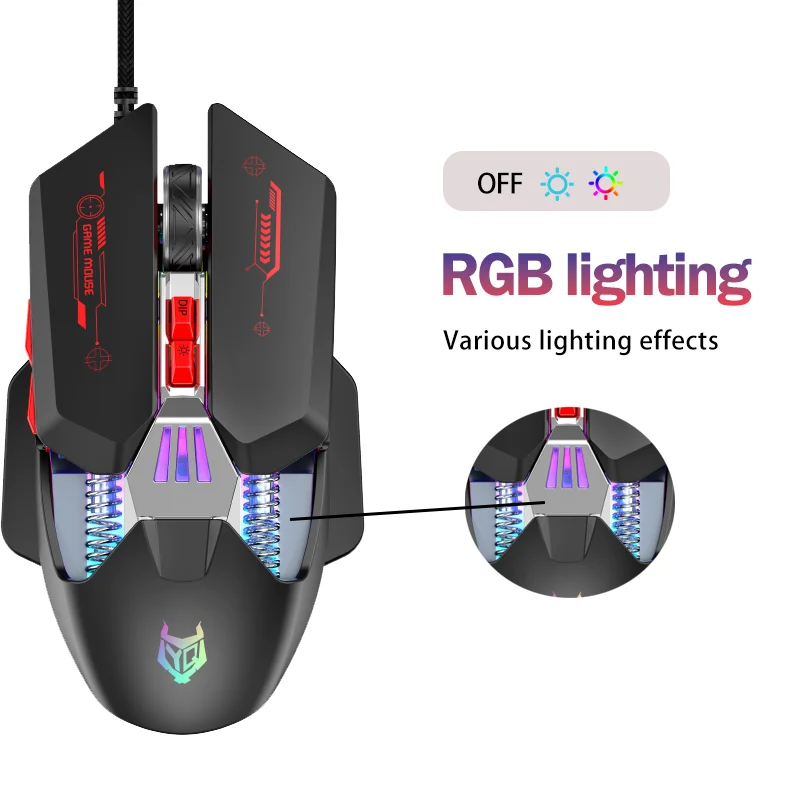APAYADO T4 Wired Gaming Mouse 12800 DPI RGB USB Mouse 1000Hz Polling Rate Macro Programming for Gaming Office