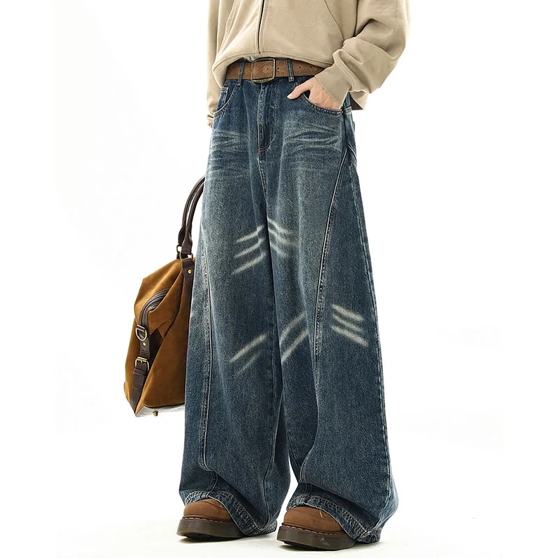 

Autumn New Jeans Men Korea Retro Curved Knife Jeans High Street Loose Straight Leg Pants Wide Leg Pants Black Casual Pants