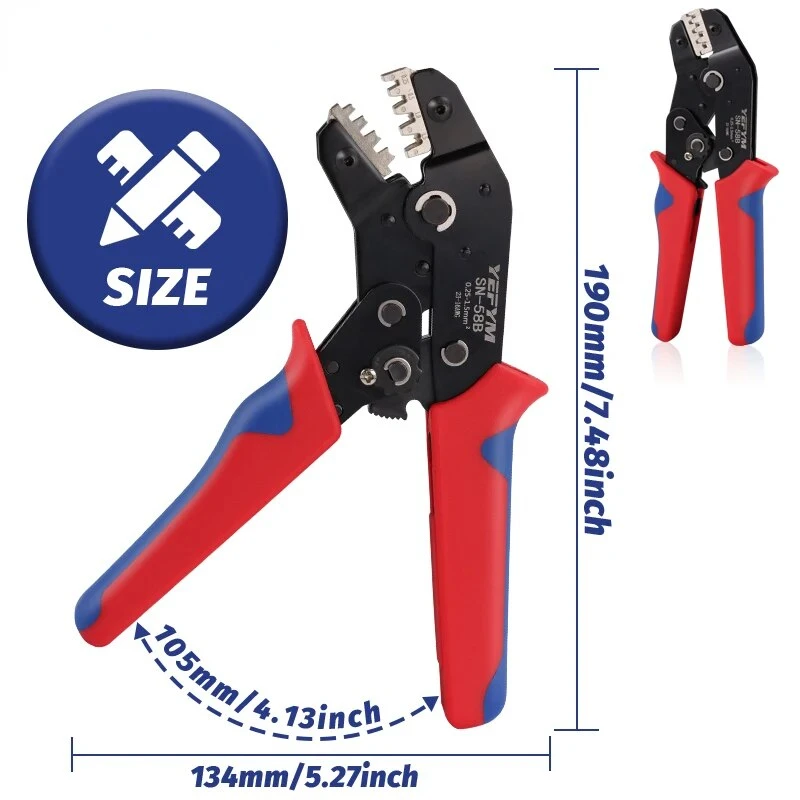 Ratcheting Crimping Tool 9 PCS Set For Dupont JST MOLEX Open Barrel,Non-Insulated,Terminals Butt,Solar Coax Connectors SN-58B