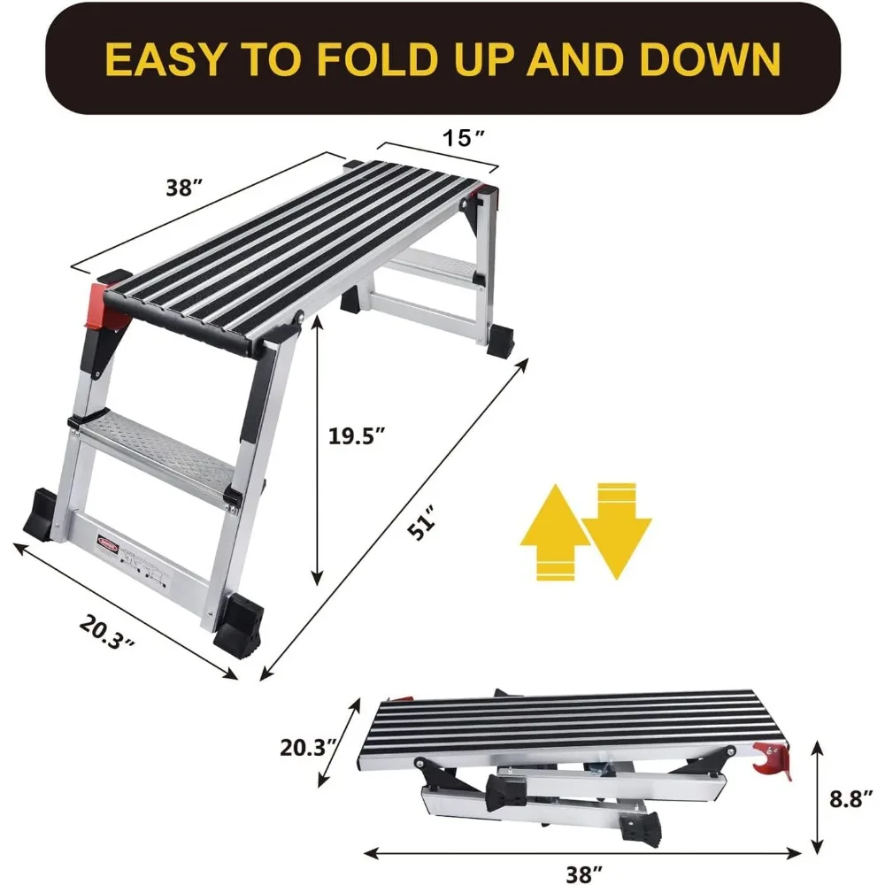 Plate-forme de travail en aluminium, escabeau de grande taille, banc de travail pliable et Portable avec tapis antidérapant, capacité de 660 LBS robuste
