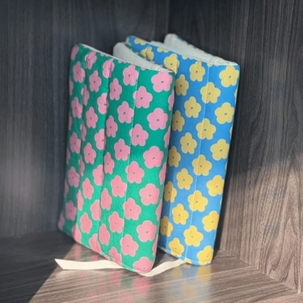 Floral Design Fabric Book Cover Lightweight Reusable Fabric Book Jacket Striped Quilted Fabric Book Sleeve Reading Gifts