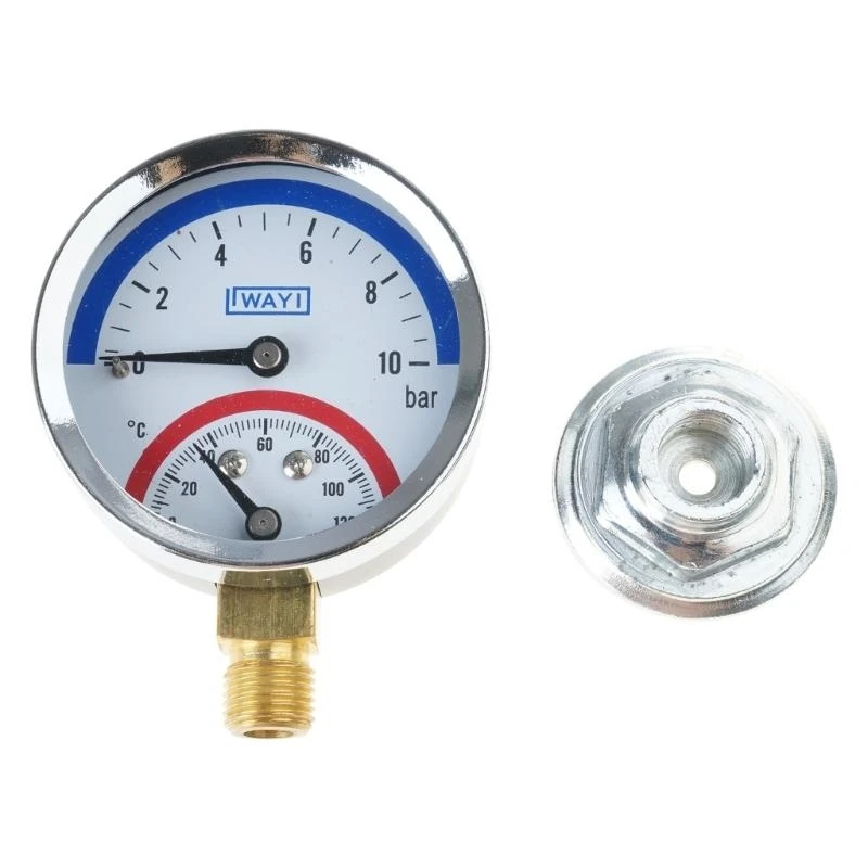 

R9UF Temperature & Pressure Gauge 0-120 ℃ 0-10 Bar Mearsuring 2 Stnadard