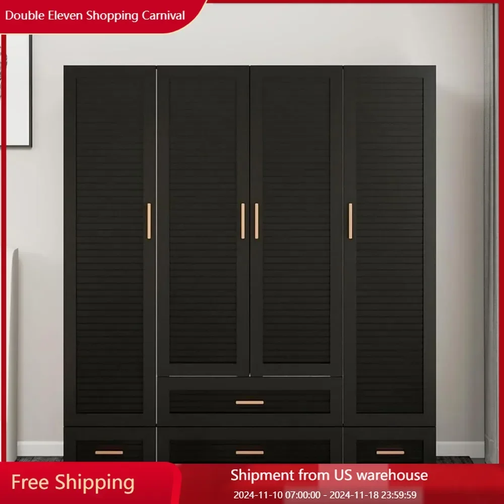 

Wooden Armoire Wardrobe Closet, Wardrobe Closet with 4 Drawers and Hanging Rod, Closet Cabinet with 4 Doors Bedroom Armoire