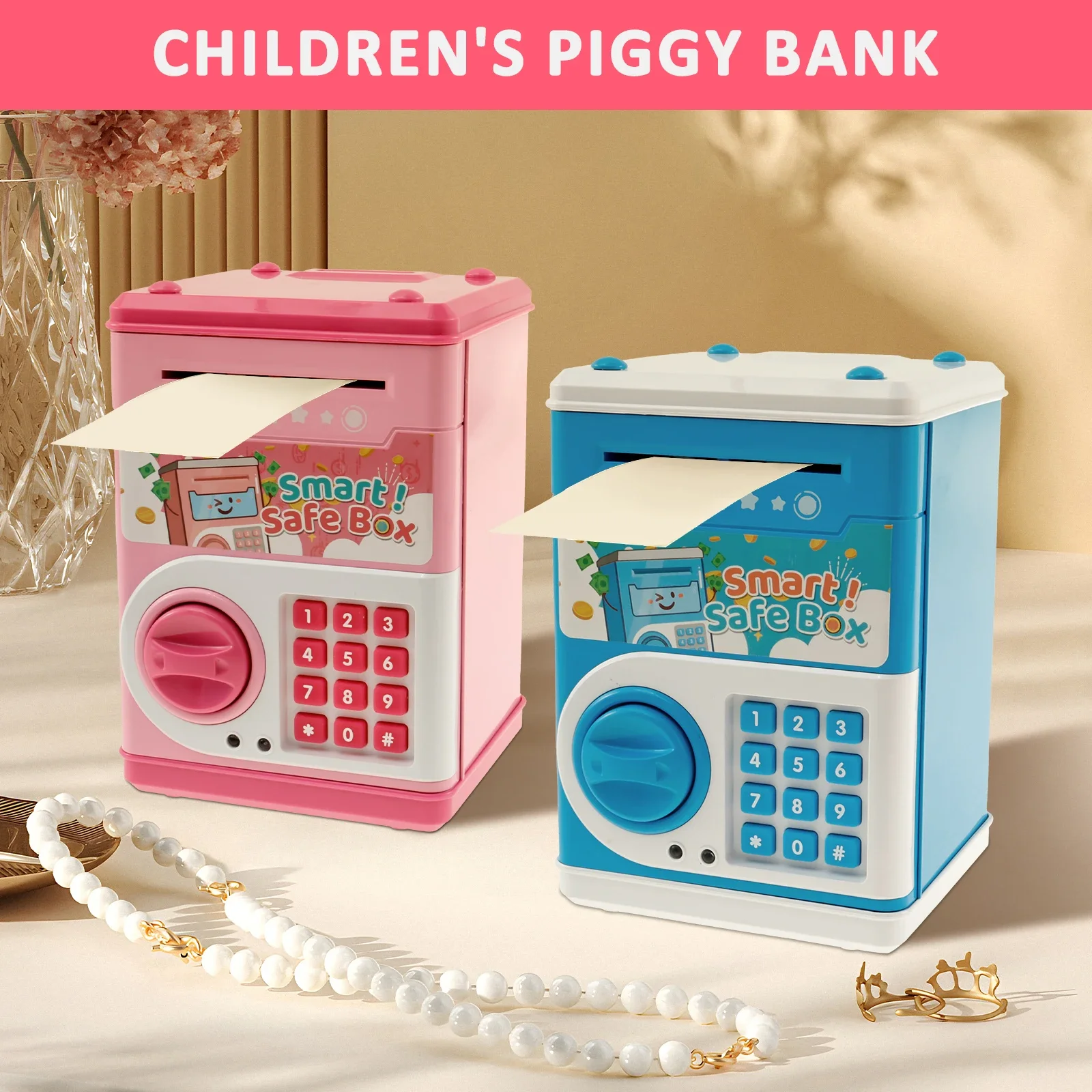 Piggy Bank Automatic Moneybox Safe Coins Cash Saving Money Password Electronic Atm Pretend Play Children Gifts for Girls Boys