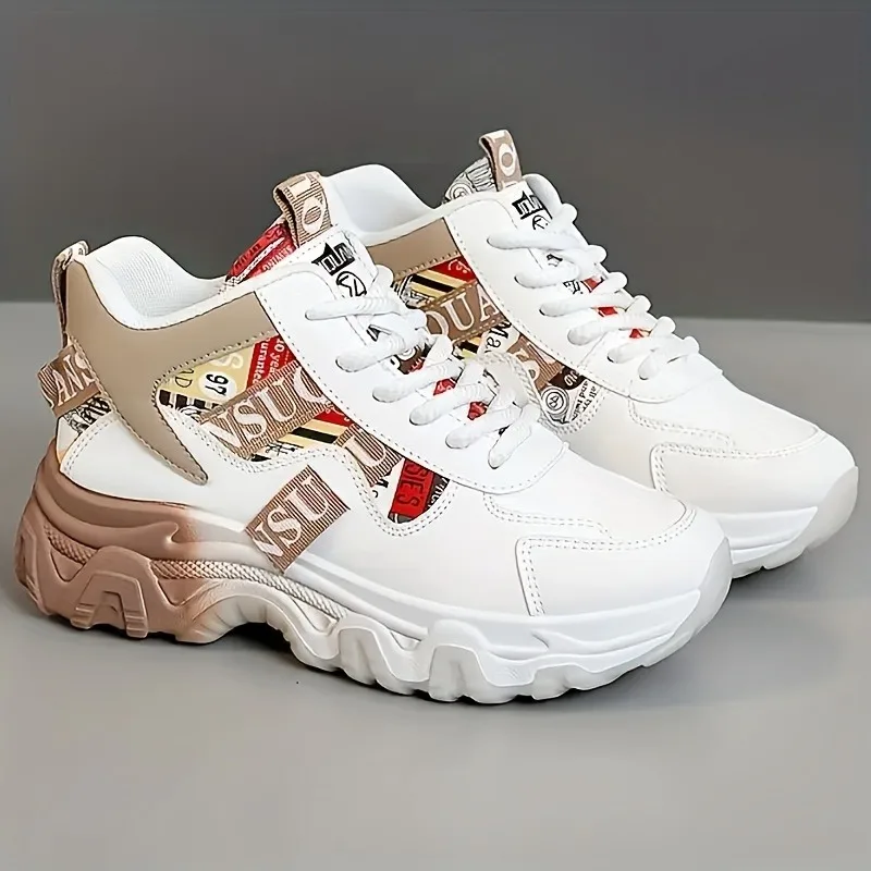 New 2025 Spring and Summer Dad Shoes, Women's Korean Edition Color Blocked Breathable Height Increasing Thick Soled Shoes