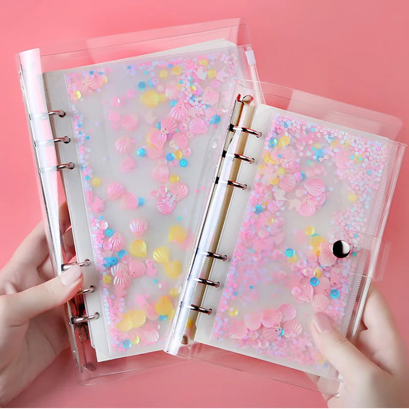 Kawaii błyszczące cekiny Notebook wewnętrzna kieszeń A5 A6 Binder luźny liść torba na zamek błyskawiczny śliczne Journal Planner wewnętrzna pokrowiec