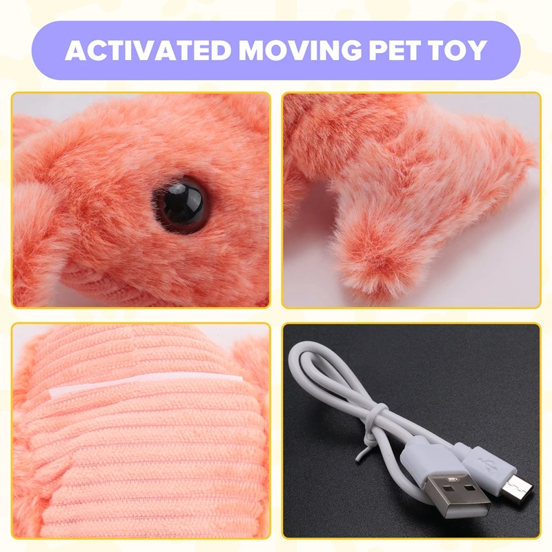 Floppy Lobster Dog Toys Plush Jumping Lobster Interactive Toy， Motion Activated Moving Pet Toy, Plush Pet Chew Toy, B-AT35