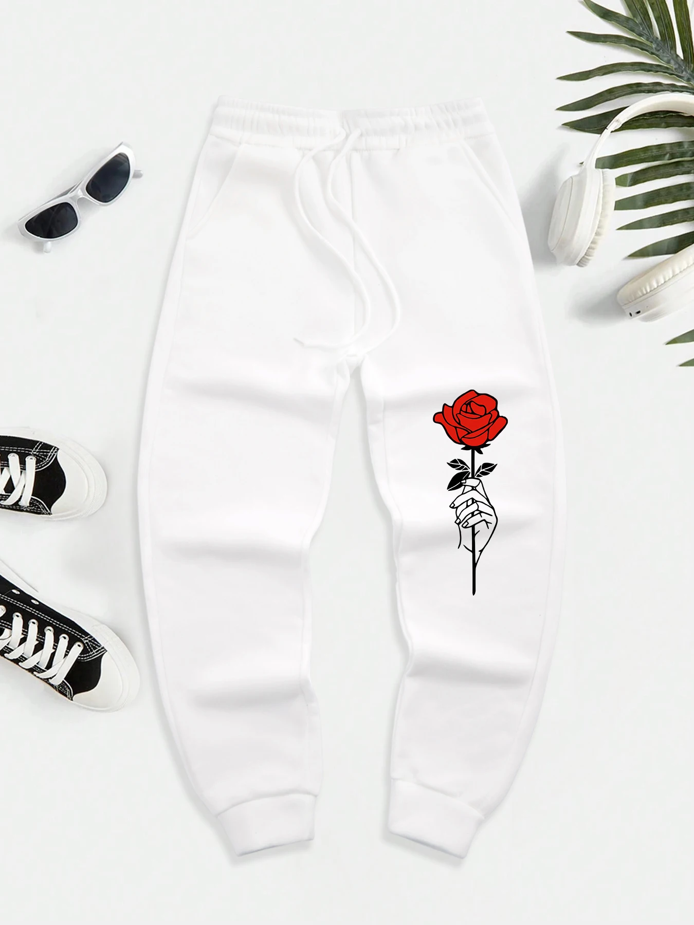 

Мужские спортивные штаны с принтом «Кветок розы» в стиле хип-хоп, удобные брюки, универсальные модные брюки, мужские брюки с флисовыми карманами