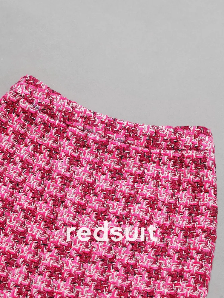 New Red herringbone plaid  tweed half skirt