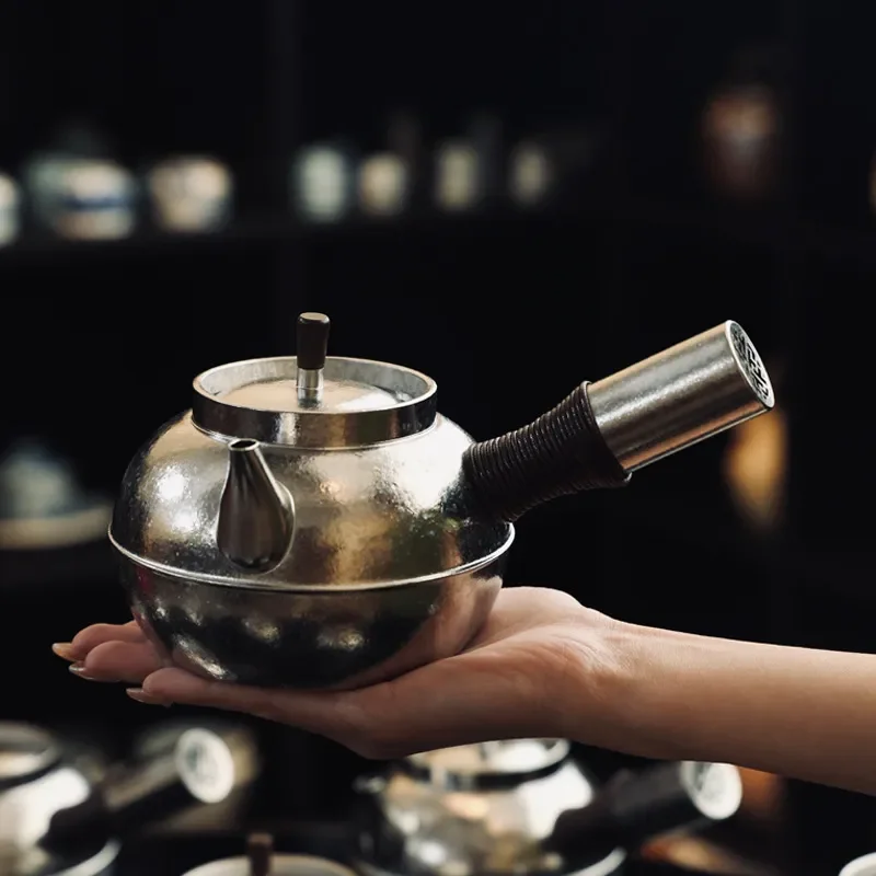 Pure Titanium Teapot with Side Handle Portable Sand Pot Kettle for Outdoor Camping Travel Heat Resistant Tea Ware Set