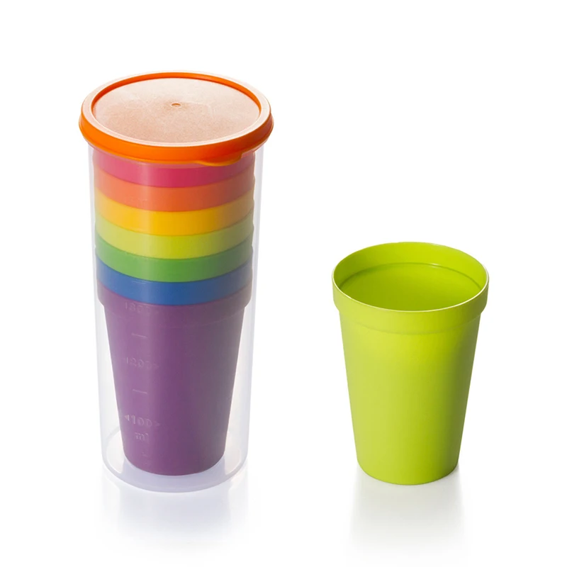 Juego de vasos de plástico de 7 piezas, taza de agua reutilizable, taza de Picnic de viaje, traje de arcoíris portátil divertido, taza de bebida para fiesta de niños