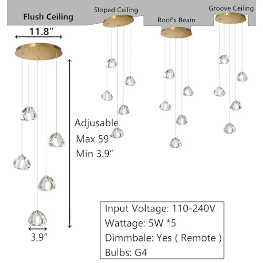 Modern LED Chandeliers for Dining Room Kitchen Pendant Lights Lighting for Island Dimmable Fixtures Bubble Crystal Floating Cha