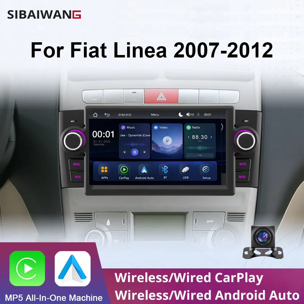 Car Multimedia Player For Fiat Linea 2007-2012 7-Inch Car Radio Wireless Carplay Android Auto FM RDS BT IPS HD Touch Screen