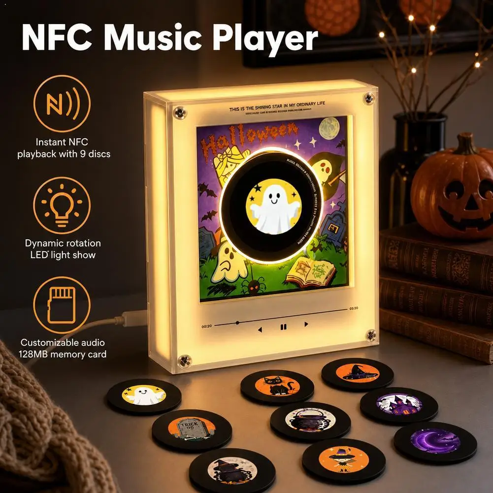 Halloween Transparent Acrylic NFC Music Player – Magnetic Fridge Sticker With Auto-Play Night Light Home Christmas Ornaments