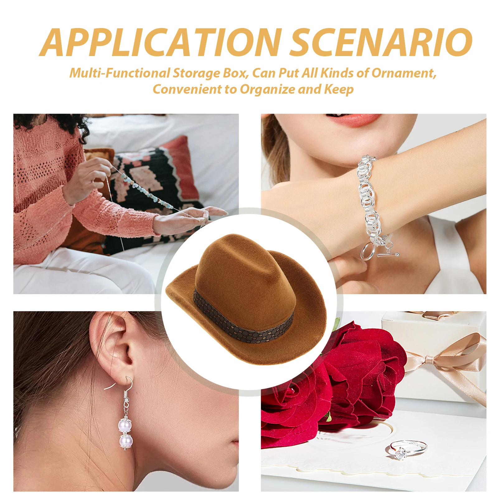 

2pcs Hat Shaped Ring Storage Box Wedding Engagement Ring Holder Flocking Jewelry Display Case Compact Lightweight Earring