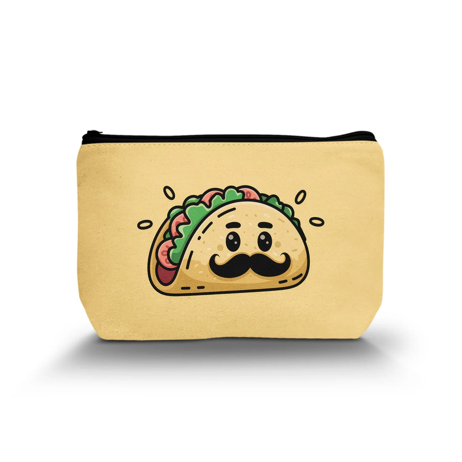 1Pc Casual Makeup Bag With Mustache Taco Print Lightweight Cosmetic Travel Organizer Outdoor Dating Offices