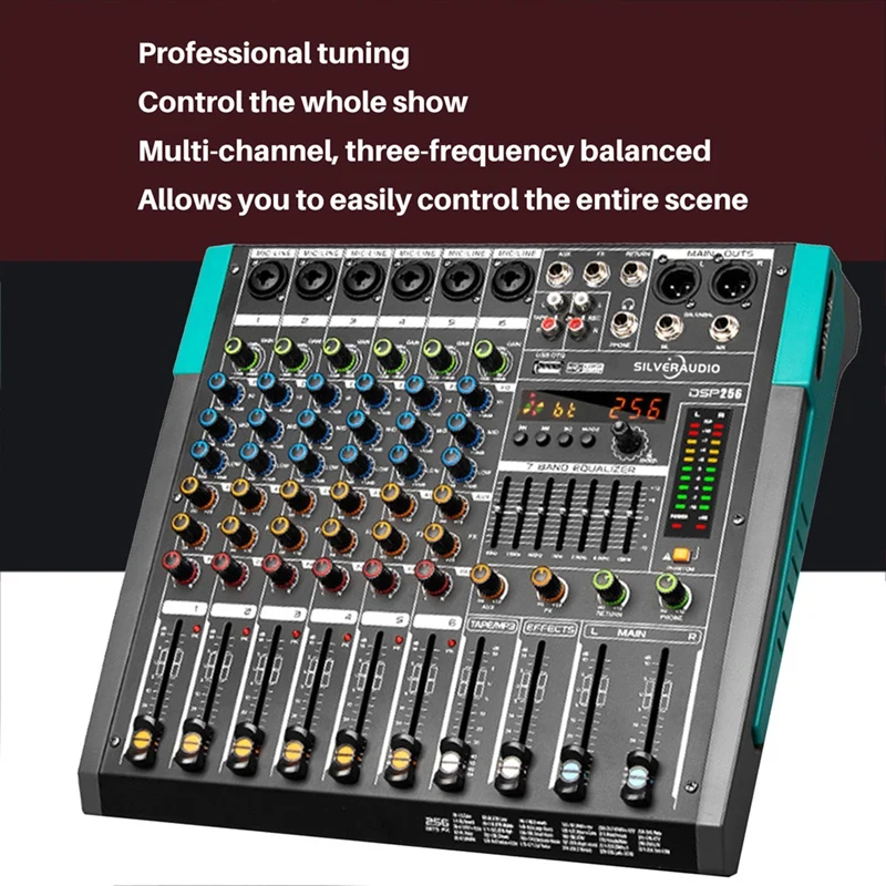 Professional Audio Mixer GAX-PA6 Channel Sound Board คอนโซลผสมโต๊ะอินเทอร์เฟซระบบในตัว 256 Reverb Effect EU Plug