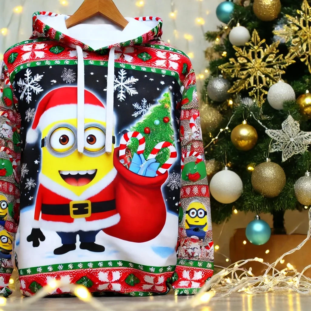 

2025 New Year Gift Women Hoodies Tops Christmas Casual 3D Printed Minions Women Pullover Spring and Autumn Men and Women Street