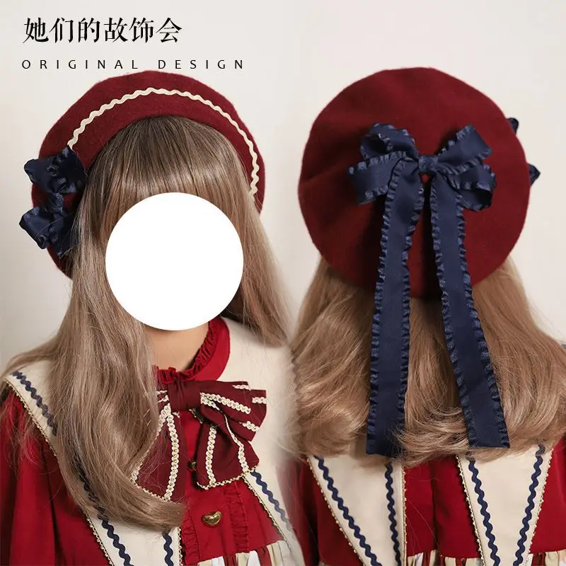 Beret Japanese new cute bow girl JK uniform accessories Lolita accessories