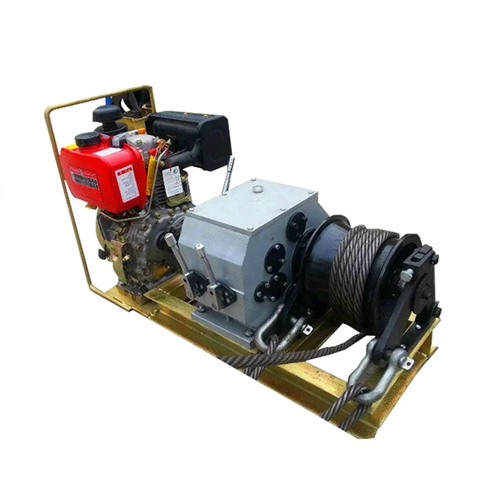 Gasoline Engine Cable Pulling Eletrcric Machine Driven Power Winch 5 Ton