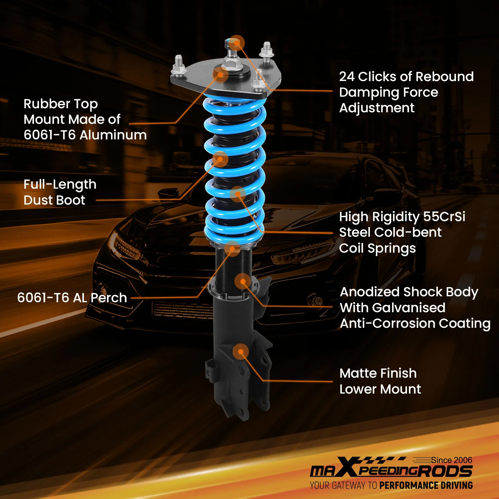 Kit de suspensão amortecedor ajustável de 24 vias Coilovers para Kia Sportage 2017-2022