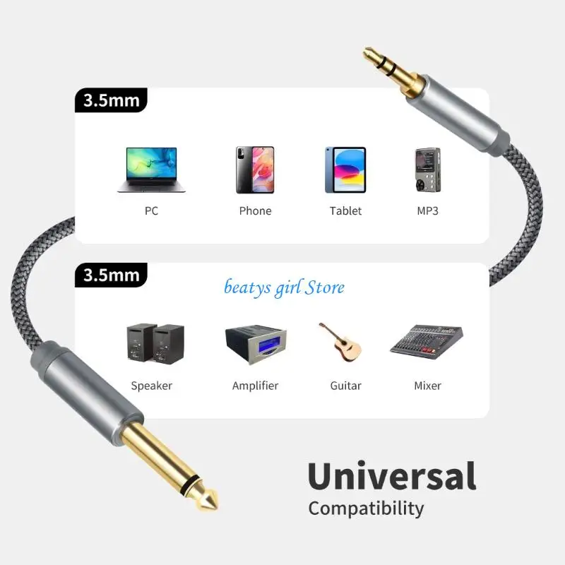 C7AB Durability Braided 6.35mm To 3.5mm TRS Cable For Music Instrument Heavy Duty