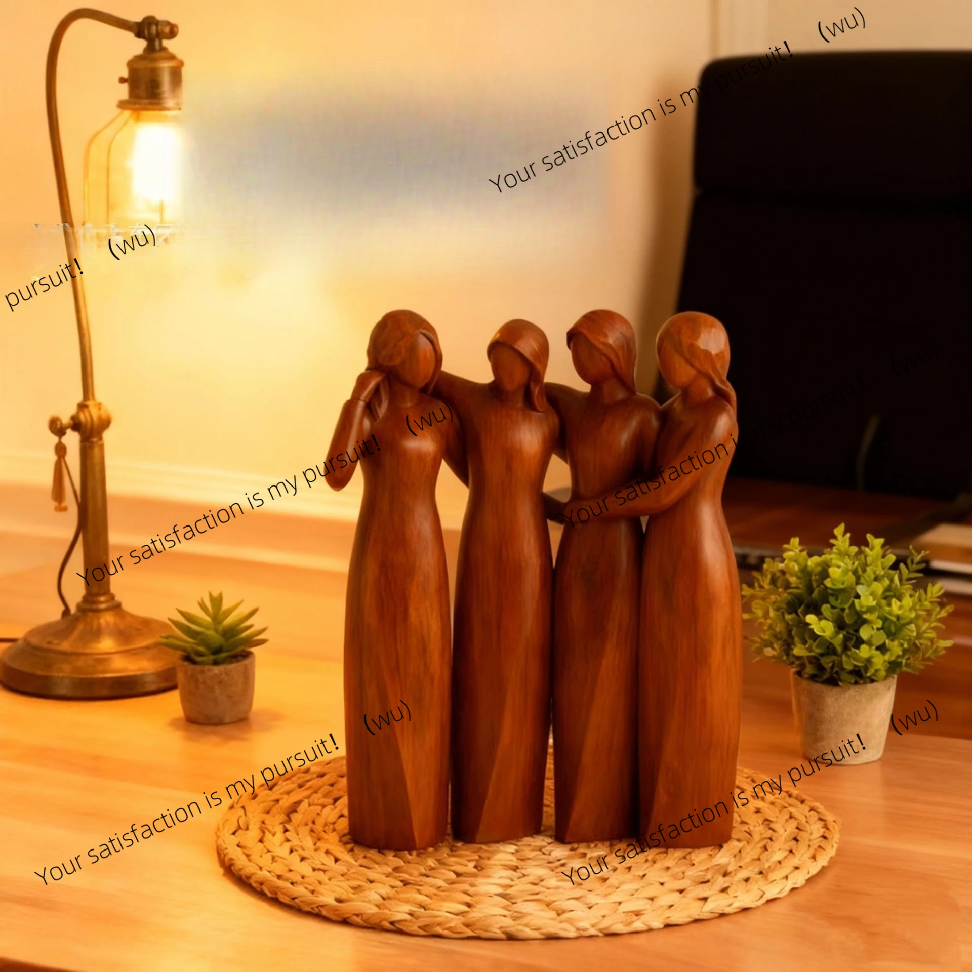 Imitation wood carving resin ornament four sisters love ornament, resin handicraft decoration home courtyard